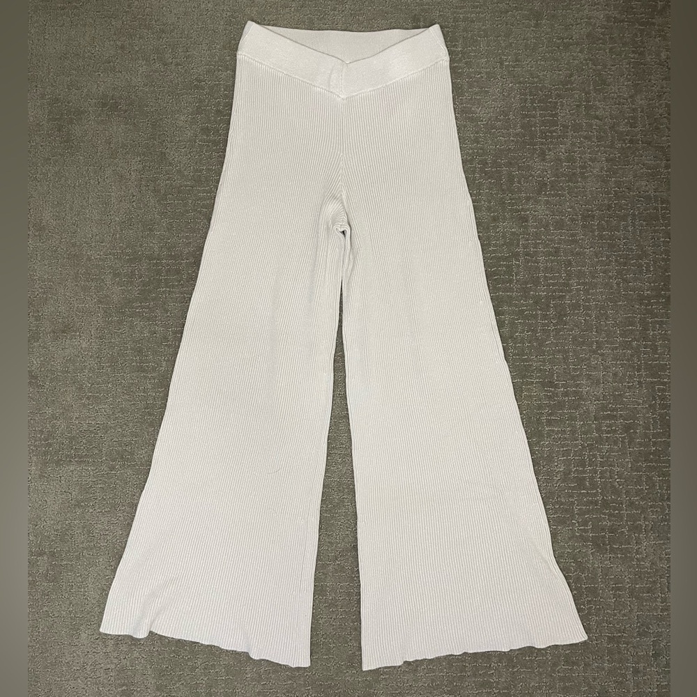 Abercrombie & Fitch Womens Ribbed Flare Wide Leg Pant V Waist Knit Size Small